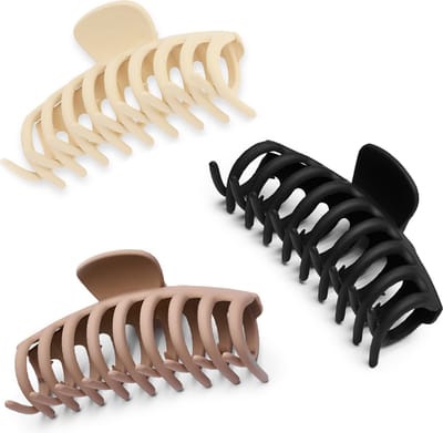 Lajetti - 3 stuks Haarklemmen Groot - Basic Beige Zwart Bruin - Haarclip set Dames