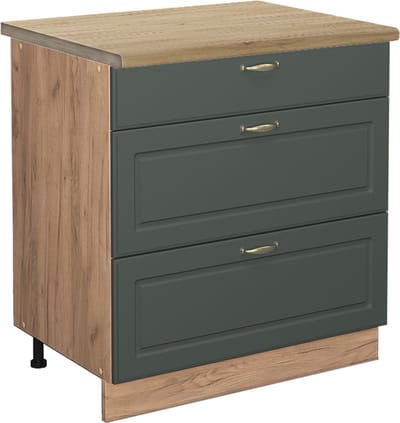 Vicco Fame-Line Keukenonderkast – 80 cm met 3 laden, WB Eik Groen-Goud Landhuis