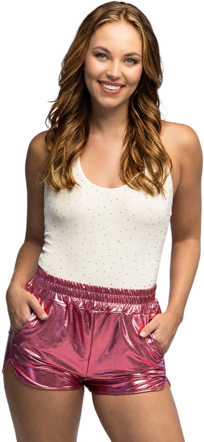 Boland - Hotpants Shiny lichtroze (M) - Volwassenen - Niet van toepassing - Festival - Rave - Zomer