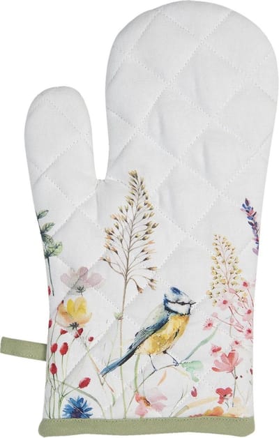 Clayre & Eef Ovenwant 18x30 cm Wit Groen Katoen Bloemen