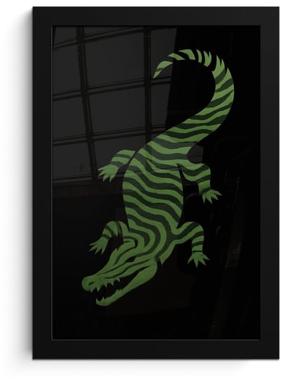 Poster in lijst - Fotolijst 20x30 cm - Posters - Krokodil - Groen - Tijgerachtig - Strepen - Posterlijst zwart - Decoratie - Wanddecoratie woonkamer - Muurdecoratie slaapkamer
