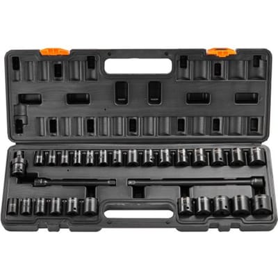 VEVOR 3/8" slagmoersleutelset, 29-delige platte moersleutelset SAE 3/8"-1" en metrisch 8-22 mm, 6-punts CR-V gelegeerd staal voor autoreparatie, inclusief opbergkoffer