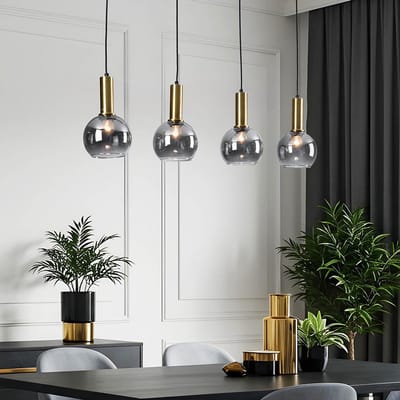 LumenXL Hanglamp Imke zwart - gouden details - rookglas, 4 lichts