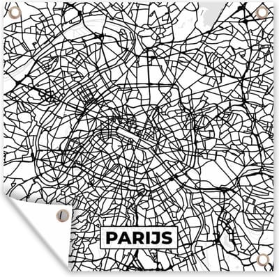 Tuin poster Stadskaart - Parijs - Zwart Wit - Plattegrond - Kaart - 200x200 cm - Tuindoek