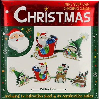 Kinder knutselset voor Kerstmis “maak je eigen Kerstslee” met Kerstboom, Kerstman, rendieren, elfjes en sneeuwpop in winter (creatief knutselen voor kinderen / feestdagen)