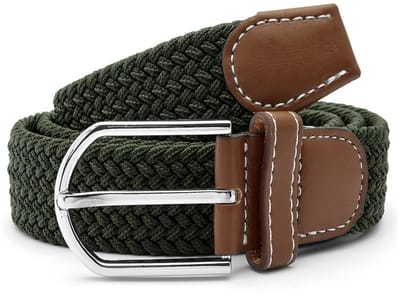 Gevlochten riem - Elastisch/rekbaar - Broekriem - Stretchy belt - Imitatieleer - 105/120cm - Legergroen - Kledingaccessoire - Jonyx