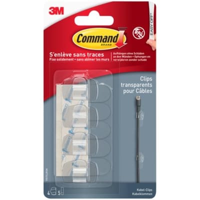 Kabelklem Command rond incl bevestigingsstrips transparant 4 stuks