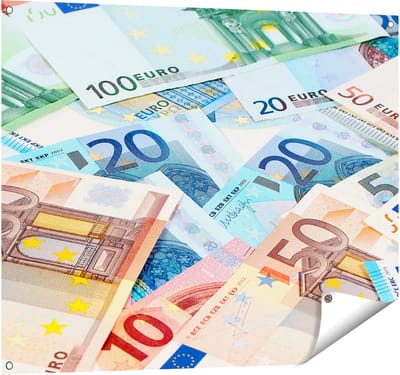 Gards Tuinposter Euro Geld Biljetten - Briefjes - 100x80 cm - Tuindoek - Tuindecoratie - Wanddecoratie buiten - Tuinschilderij