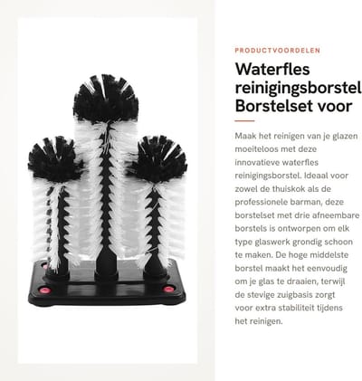 Waterfles schoonmaakborstel - 3 kopjes borstel - glazen afwasmachine - zuignap voor lange been kop - rode wijnglas - keuken bar bierkop