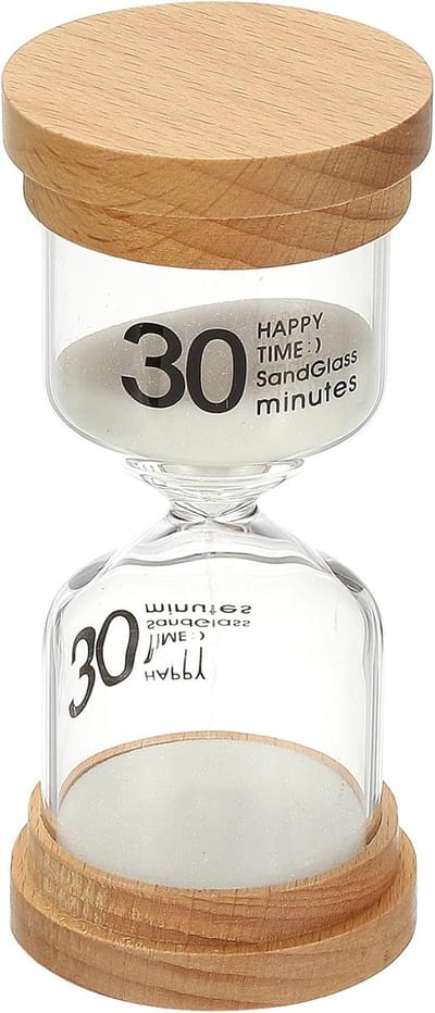 Dailygoods - PATIKIL 30 minuten zandtimer, houten zandhorloge, hoge borosilicaatglas, zandloper, zandklok, voor games, klaslokaal, keuken, kantoor, woondecoratie, wit