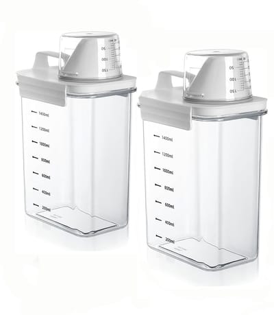 Dailygoods- Waspoederbox 1800 ml - Wasmiddel Bewaarbox - Waspoeder Opbergdoos - Transparant - 2 Stuks - Met Maatbeker - Wasmiddelcontainer