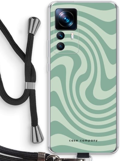 Case Company® - Hoesje met koord geschikt voor Xiaomi 12T hoesje met Koord - Swirl Groen - Telefoonhoesje met Zwart Koord - Bescherming aan alle Kanten en Over de Schermrand