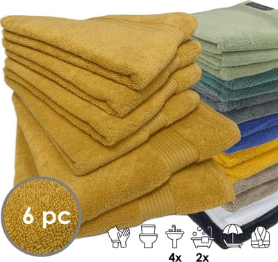 iSleep Terry Badtextiel - Voordeelset (6 delig) - 4x Handdoek 60x110 cm - 2x Badlaken 70x140 cm - Oker