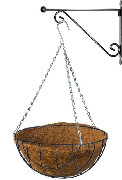 Hanging basket 30 cm met metalen muurhaak en kokos inlegvel - Complete hangmand set van gietmetaal