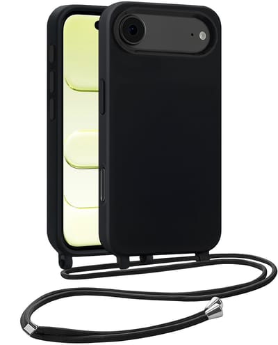 Hoesje Geschikt voor iPhone Air Hoesje Met Koord Siliconen Case - Hoes Geschikt voor iPhone Air Backcover Met Afneembaar Koord - Zwart