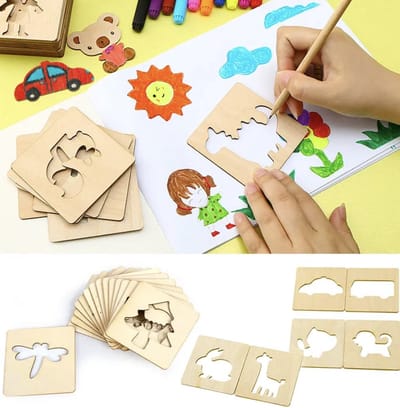 Tekenen Speelgoed - Tekenen Met Houten Sjablonen - Teken Cadeau Kinderen - Creatief - Knutselen Met Sjablonen - Knutselcadeau - Kleuren - Tekenset Hout - Leren Tekenen - Montessori Speelgoed - Leerzaam Speelgoed - Motorische Ontwikkeling - Educatief