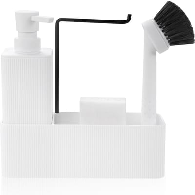 Dailygoods- Afwasmiddeldispenser 5-delig - Keuken Organizer - Zeepdispenser - Sponshouder - Handdoekhouder - Ruimtebesparend Design - Keukenorganizer