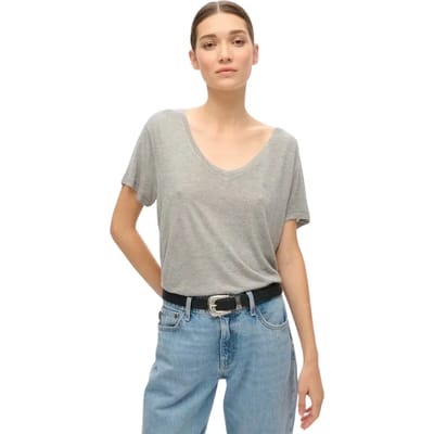 Superdry Studios Slub T-shirt met V-hals en Borduursel Lichtgrijs Grootte: 36