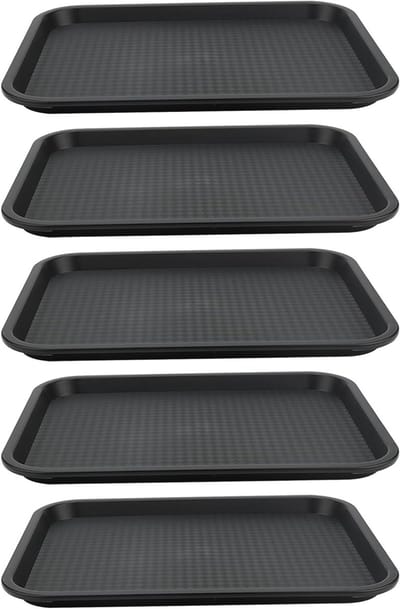 5 Stuks Plastic Fastfood Dienbladen, 35 x 27 cm Rechthoekige Zwarte Dienbladen voor Dranken en Snacks, Ideaal voor Restaurants en Feestjes