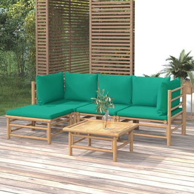 vidaXL - 5-delige - Loungeset - met - kussens - bamboe - groen