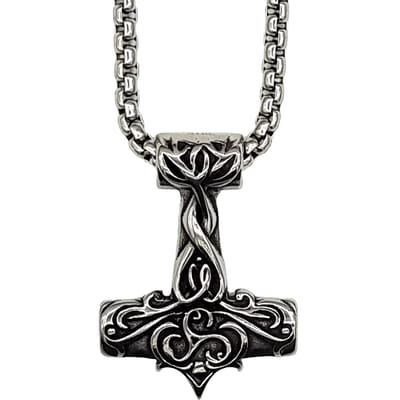 Tesoro Mio Michel – Viking Ketting – Thor’s Hamer Mjolnir Met Triskel – Edelstaal - L 70 cm - Krijgshamer 4.3 x 3.2 cm