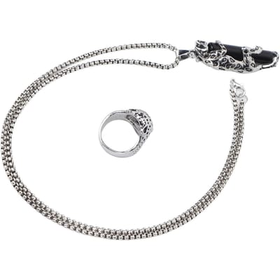 Colliers Pendants Ensemble de Bagues 2pcs Colliers Pendants Forme Pilier Léopard Bague Bijou pour Hommes gray