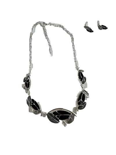 Petra's Sieradenwereld - Ketting metaal fantasie rhodium plating met bijpassende oorbellen (EM2)