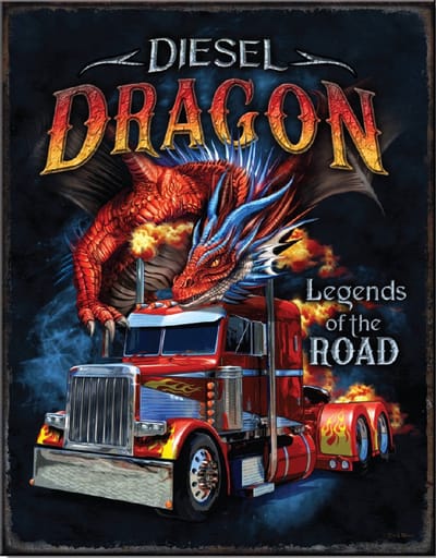 Diesel Dragon Legends of the Road. Metalen wandbord 31,5 x 40,5 cm.