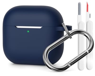 Siliconen Hoes voor AirPods 4e Generatie met Karabijnhaak en Reinigingsset - Donkerblauw