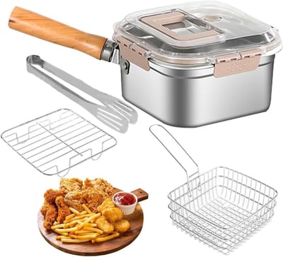 Diepe Friteuse Set - Draagbare Pan - Snacks Bereiden - Inklapbaar Handvat - 203 cm - Zilver