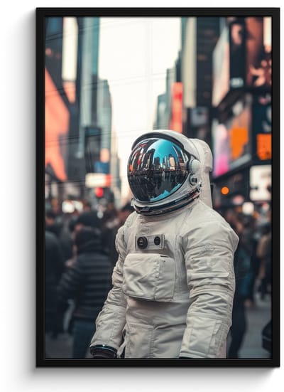 Poster in lijst - Fotolijst 60x90 cm - Posters - Stad - Mensen - Astronaut - Wit - Posterlijst zwart - Decoratie - Wanddecoratie woonkamer - Muurdecoratie slaapkamer