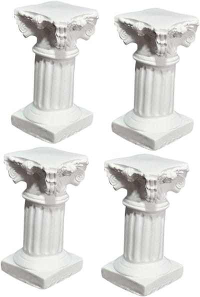 Romeinse Zuil Decoratie - Griekse Pilaar - Kaarsenhouder Standbeeld - Set van Vier - 7x3cm - Beige