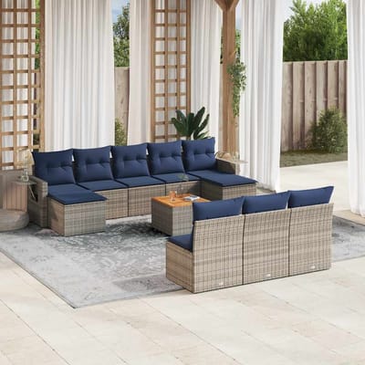 vidaXL - 11-delige - tuinbankset - met - kussens, - grijs - polyrotan