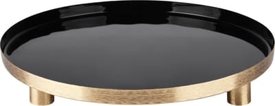 Dekoratief | Dienblad rond op pootjes, goud/zwart, metaal, 26x26x5cm | A238313