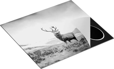 Chefcare Inductie Beschermer Hert in de Bergen met Mos - Zwart Wit - 60x50 cm - Afdekplaat Inductie - Kookplaat Beschermer - Inductie Mat