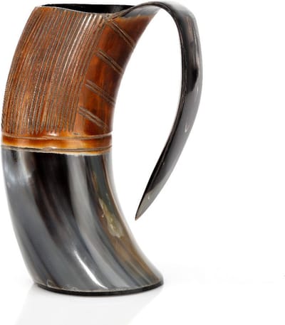Viking Drinkhoorn - Pul -  Vikings - Gekarteld - Curved - Design - Hoorn - Bier hoorn - Viking Drinkbeker - Vikingen - Hoorn - Buffalo & Oss - 400 ml - 650 ml - Stoer - Mancave - Deco - Fair Trade - Cave & Garden