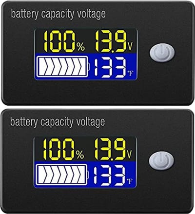 Batterijcapaciteitsindicator 12V LCD met Temperatuur- en Voltmeter Functionaliteit - 2 Stuks
