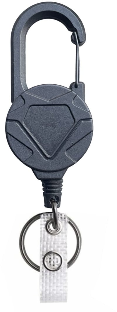 Fako Bijoux - Robuuste Uittrekbare Sleutelhanger Met Koord - Met Karabijnhaak En Badgehouder - Long - 80 cm Stalen Koord - Heavy Duty Sleutelhanger - Stevige ID-Haspel Voor Werk En Evenementen