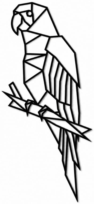 Houten wanddecoratie - Wooden wall decoration | Papegaai 26 x 58cm Parrot | Zwart - Black | Geometrische muurdecoratie - Geometric wall art - Vogels - Birds - Design Wandfiguur - Echt Hout - Real Wood