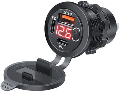 THAR USB-C Auto Oplader 45W – Snellader met Voltmeter - Rood