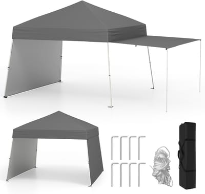 COSTWAY Paviljoen, 3 x 4 m, pop-up vouwpaviljoen met 2 omvormbare zijpanelen, tuinpaviljoen, uv-bescherming 50+, in hoogte verstelbaar, tuintent, partytent, incl. 8 haringen en 4 windtouwen, grijs