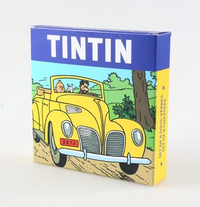 Kuifje Set van 8 onderzetters thema Auto's