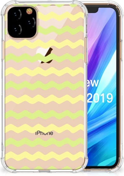 TPU Case Anti-Shock voor Apple iPhone 11 Pro Max Doorzichtige Silicone Hoesje Waves Yellow