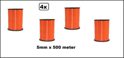 4x Krul lint oranje 5mm x 500m - Vernieuwd, nu met folie beschermlaag om de rol - krul lint kerst thema feest decoratie