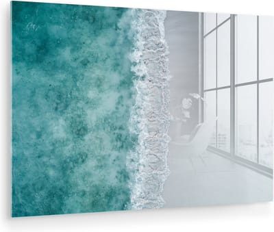MuchoWow® Glasschilderij 120x80 cm - Schilderij acrylglas - Strand - Zee - Golven - Foto op glas - Muurdecoratie woonkamer - Wanddecoratie slaapkamer - Schilderijen