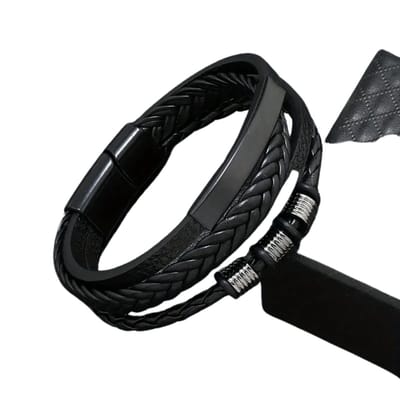 Bovista Armband - Staal - Nep Zilver - Heren - Zwart