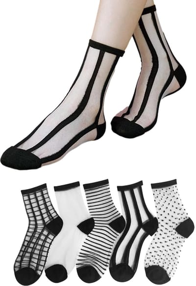 NTHProducts - Transparante Kousen - Mode Kousen - Ademend Mesh Ontwerp - Zwart - Dunne Sokken - Geschikt voor Zomer - 5 Paar