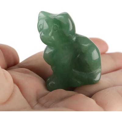 1.5IN Kleurrijke Natuurlijke Groene Aventurijn Handgemaakte Snijwerk Gelukskat Vorm Steen gray