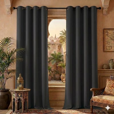 Maison Elara Set van 2 verduisterende gordijnen met plooiband, koudebescherming, geluidsreductie, potloodplooi, 175x140 cm, donkergrijs