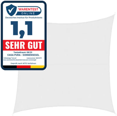 FLOORDIREKT Zonnescherm 3 x 3 m - Wit - Vierkant - incl. bevestigingsmateriaal - Scheurvast polyesterweefsel - Waterafstotend geïmpregneerd - Zonwering